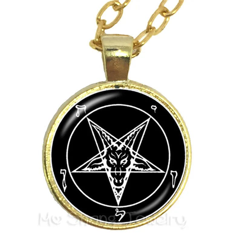 Supernatural Wickedest Pentacle Red Goat head Necklace Glass Time Gem Pendants Women  Movie  Jewelry Sweater chain