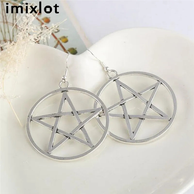 Big Round Pentagram Star Earrings Gothic Ear Hook Drop Earrings For Women Pendientes Fashion Jewelry