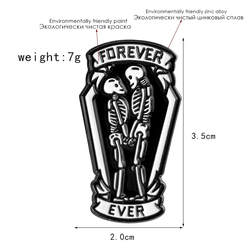 2021 Fashion New Model Skeleton inside forever and ever Couple Alloy Brooch For Lover Soft Enamel brooches badges pins