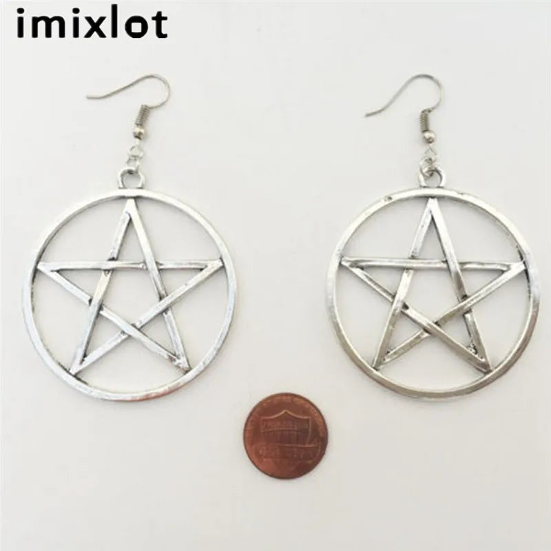 Big Round Pentagram Star Earrings Gothic Ear Hook Drop Earrings For Women Pendientes Fashion Jewelry