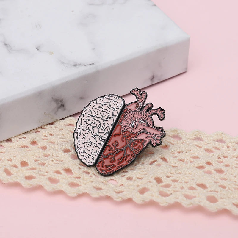 Half Brain and Heart enamel Pins