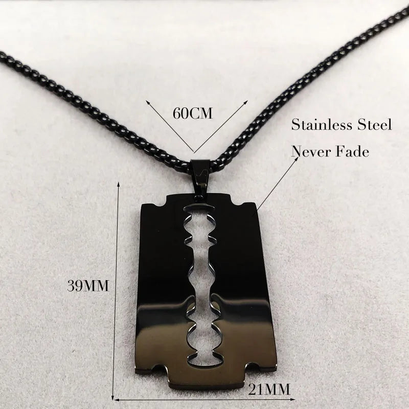 Gothic Blade Razor Pendant Necklaces Men Stainless Steel Black Goth Man Chain Necklace Aesthetic Jewelry collier homme N423S01