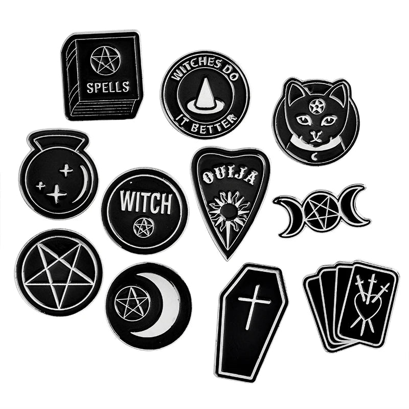 Miss Zoe Handmade Witch Ouija Moon Tarot BooK New Goth Style Enamel Pins Badge Denim Jacket Jewelry Gifts Brooches for Women Men