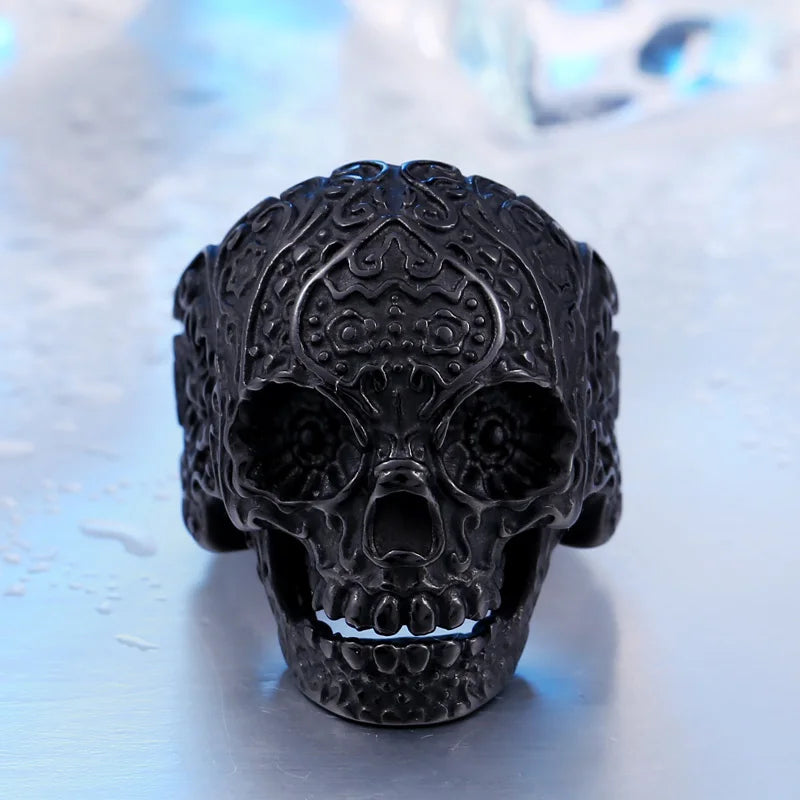 Classic Garden Flower Skull Ring For Man Stainless Steel Man's Punk Style Jewelry BR8-071 US Size Halloween Gift