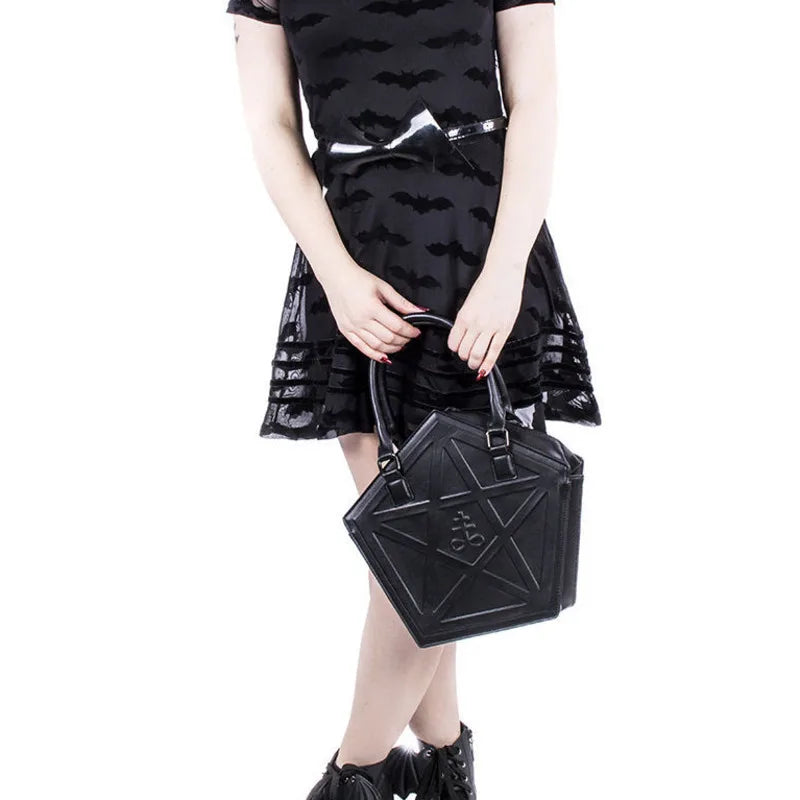 Pentagram Punk Darkness Gothic Star Handbag Women Girl Black PU Soft Leather Shoulder Bag With Chain High Quality