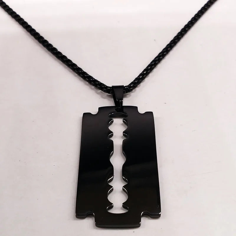 Gothic Blade Razor Pendant Necklaces Men Stainless Steel Black Goth Man Chain Necklace Aesthetic Jewelry collier homme N423S01