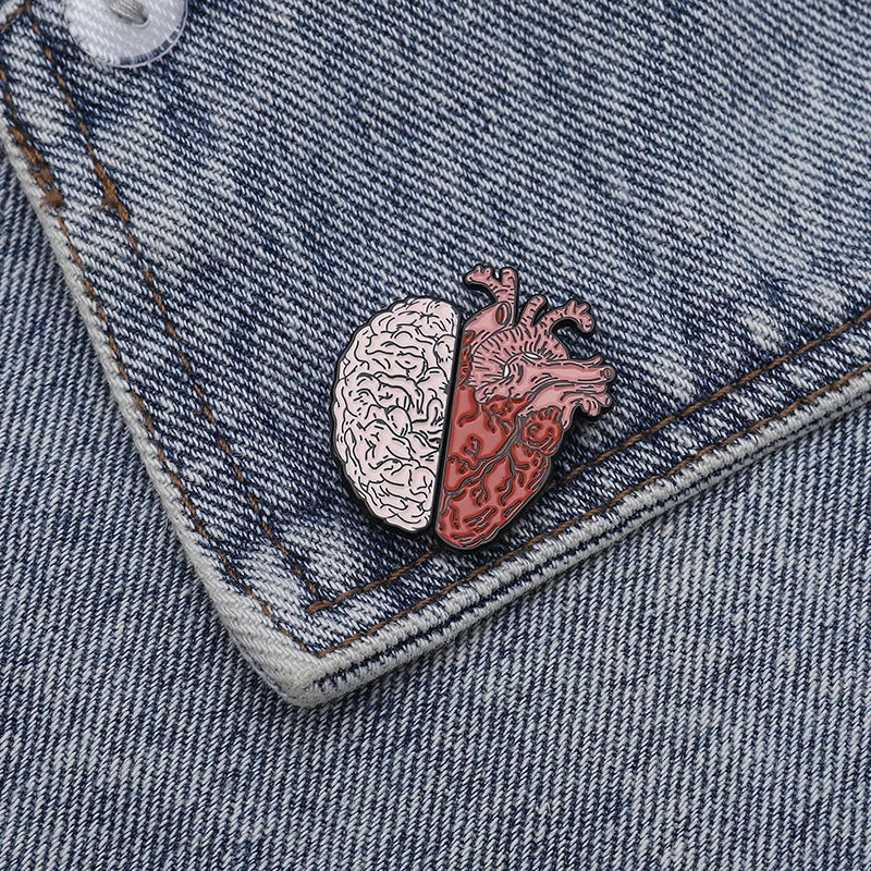 Half Brain and Heart enamel Pins