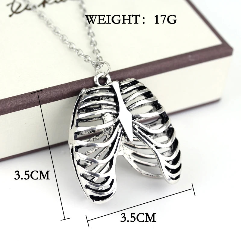 Anatomical Human Rib Cage Lung Anatomy Pendant Necklace Skeleton Goth Punk Deathrock Emo