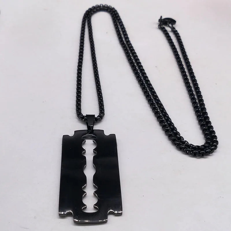 Gothic Blade Razor Pendant Necklaces Men Stainless Steel Black Goth Man Chain Necklace Aesthetic Jewelry collier homme N423S01