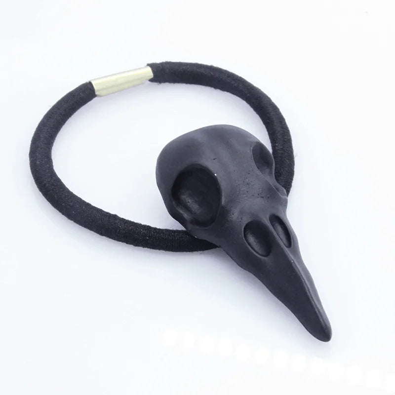 Gothic Metal Crow Skull Hairband Pony Tail Holder Elastic Hair Rope Tie Headwear Women's Accessories