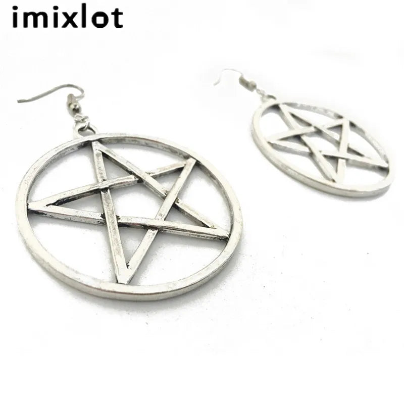 Big Round Pentagram Star Earrings Gothic Ear Hook Drop Earrings For Women Pendientes Fashion Jewelry