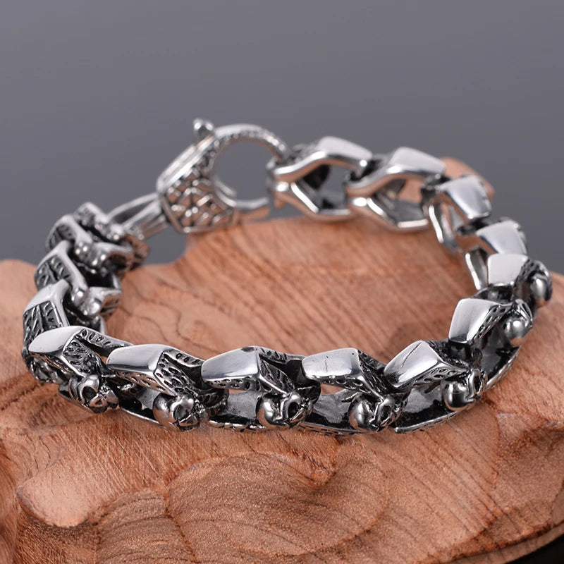 Punk Rocker Skull Bracelet Men Heavy 316L Stainless Steel Men's Bracelets Gothic Jewellery Halloween Accessories Dropshipping