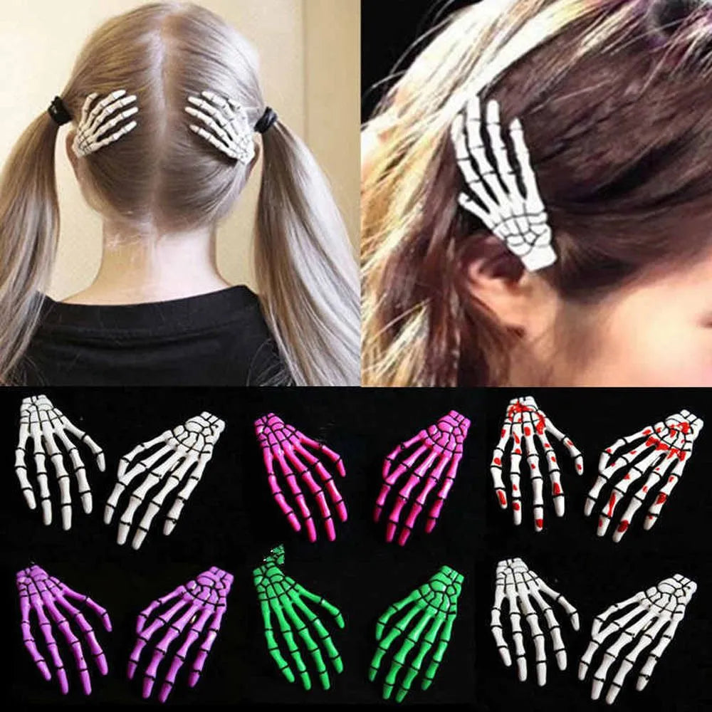 2 PCS/SET New Skull Hand Bone Hairpin Gripper Ghost Skeleton Hair Clips Hairclips Bone Claw Hair Accessories