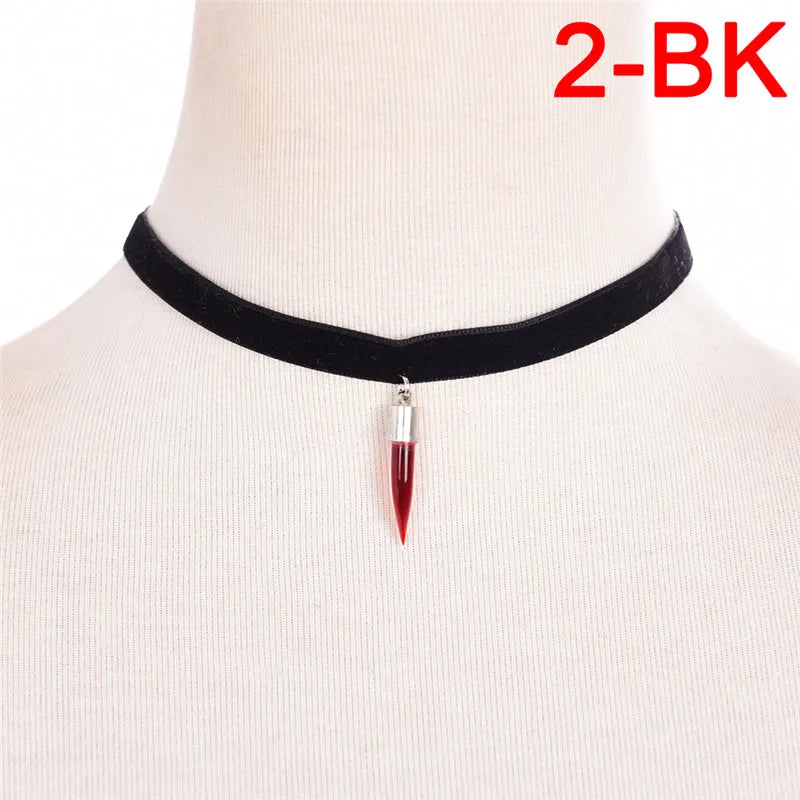 Vintage Vampire Diaries Pendant Black Lace Choker Necklace Blood Sucker Leech Blood Glass Bottles Necklaces Halloween Gifts