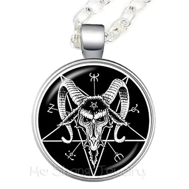 Supernatural Wickedest Pentacle Red Goat head Necklace Glass Time Gem Pendants Women  Movie  Jewelry Sweater chain