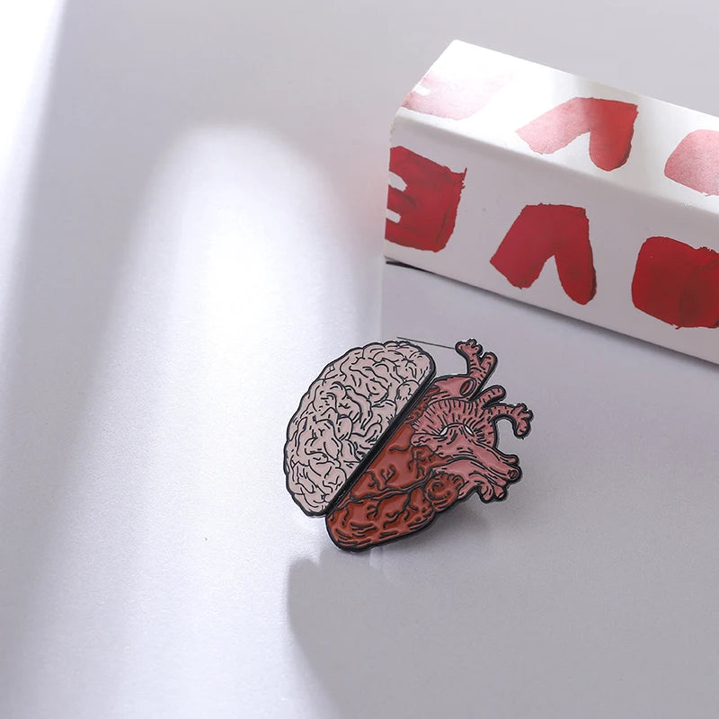 Half Brain and Heart enamel Pins