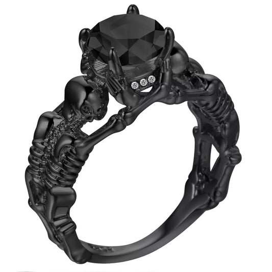 UFOORO Ghost Evil Skull Skeleton Ring Black Stone Punk Men Engagement Ring 5 - 12 Royal Blue Black Pink Green Men Jewelry