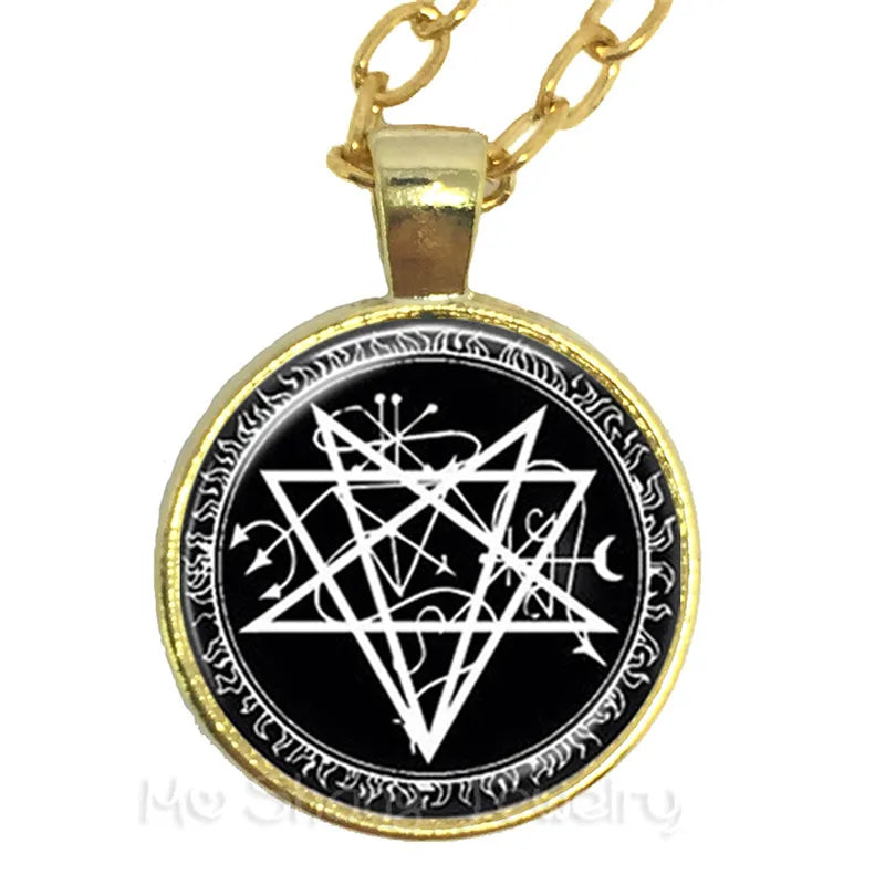 Supernatural Wickedest Pentacle Red Goat head Necklace Glass Time Gem Pendants Women  Movie  Jewelry Sweater chain