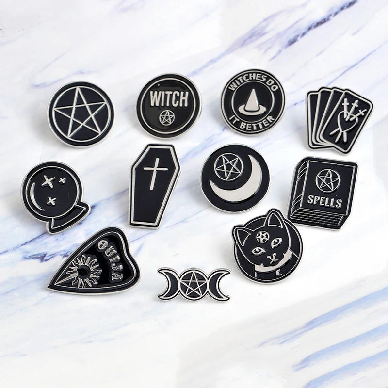 Miss Zoe Handmade Witch Ouija Moon Tarot BooK New Goth Style Enamel Pins Badge Denim Jacket Jewelry Gifts Brooches for Women Men