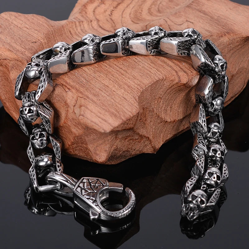 Punk Rocker Skull Bracelet Men Heavy 316L Stainless Steel Men's Bracelets Gothic Jewellery Halloween Accessories Dropshipping