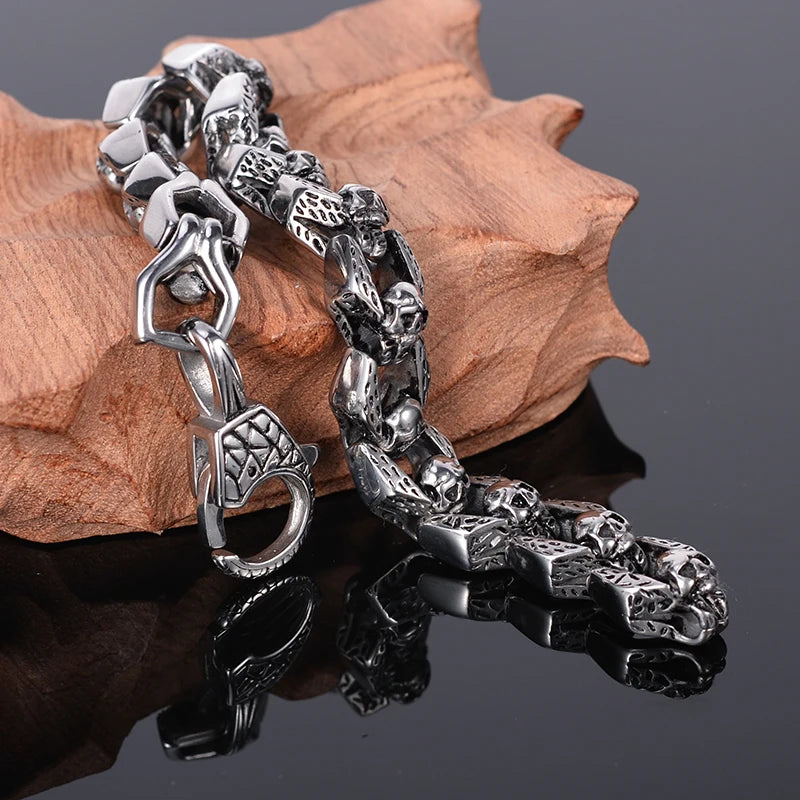 Punk Rocker Skull Bracelet Men Heavy 316L Stainless Steel Men's Bracelets Gothic Jewellery Halloween Accessories Dropshipping