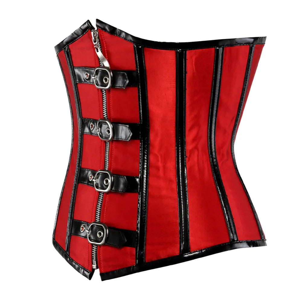 Gothic Spiral Steel Boned Underbust Corset Zip Waist Trainer Cincher Lace Up Steampunk Corsets and Bustiers Plus Size XS-3XL