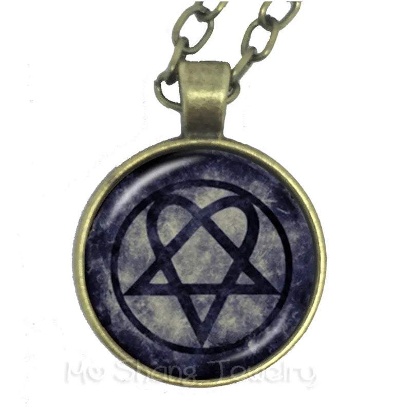 Supernatural Wickedest Pentacle Red Goat head Necklace Glass Time Gem Pendants Women  Movie  Jewelry Sweater chain