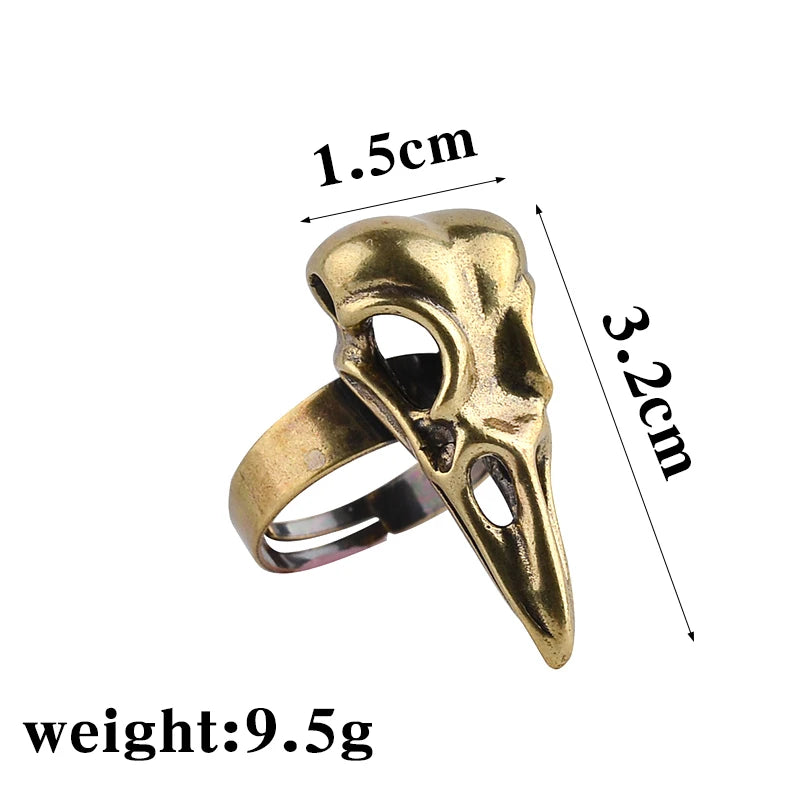 Fashion Vintage Personality Animal Ring Men Bird Head Skull Ring Adjustable Cool Punk Crow Head Party Ring Halloween Jewelry