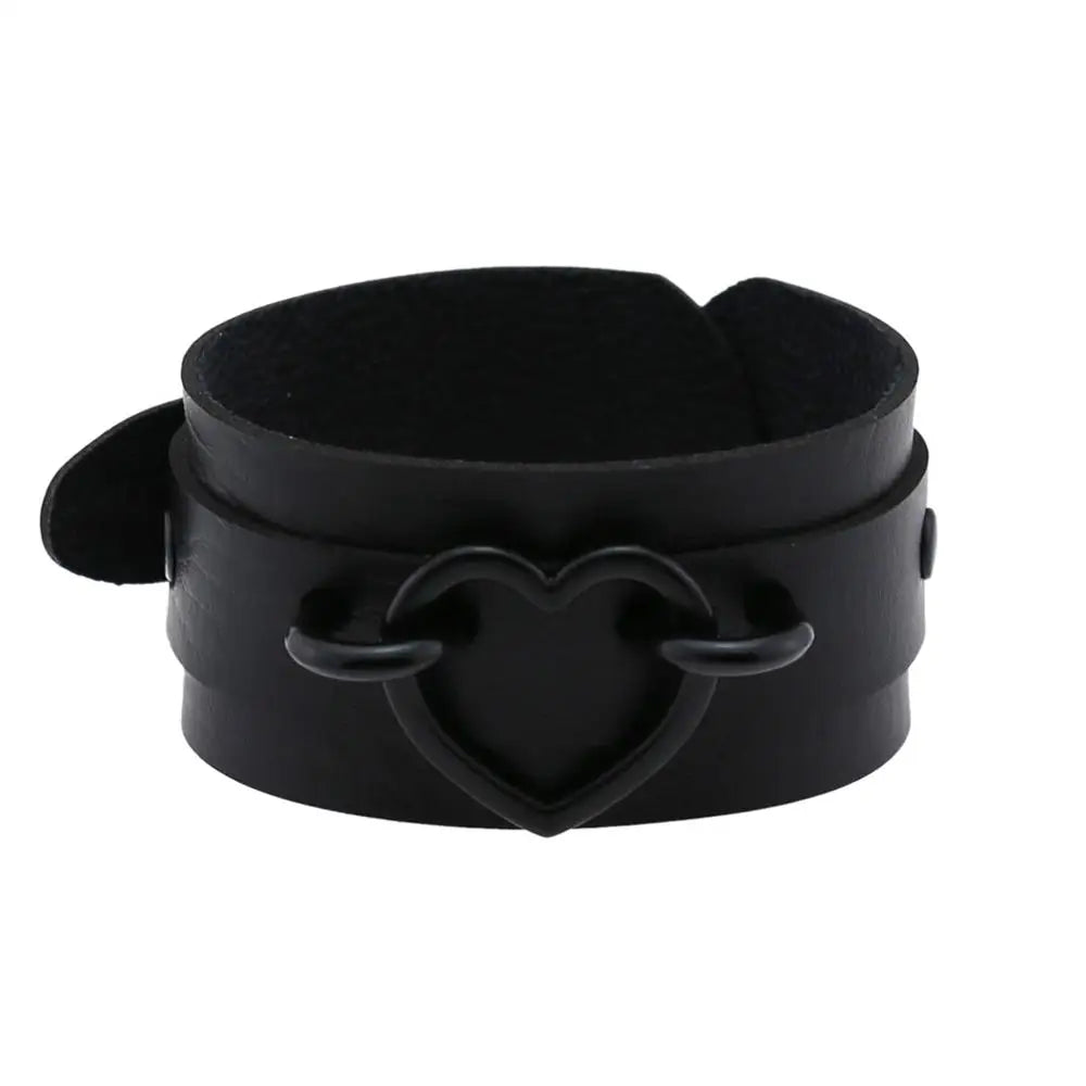 All balck punk heart  bracelets women men Leather Wristband Bracelet Cuff goth jewelry gothic  emo armbands cosplay accessories