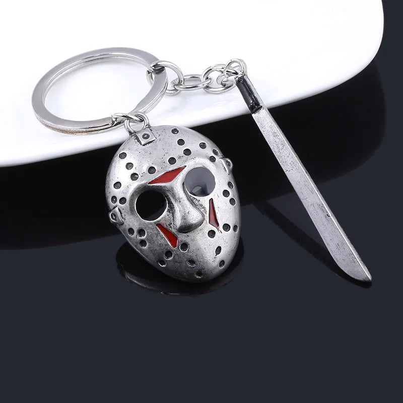 Horror Movie Keychain Jason Hockey Mask Kinfe Metal Keyring For Children Halloween Jewelry Gift