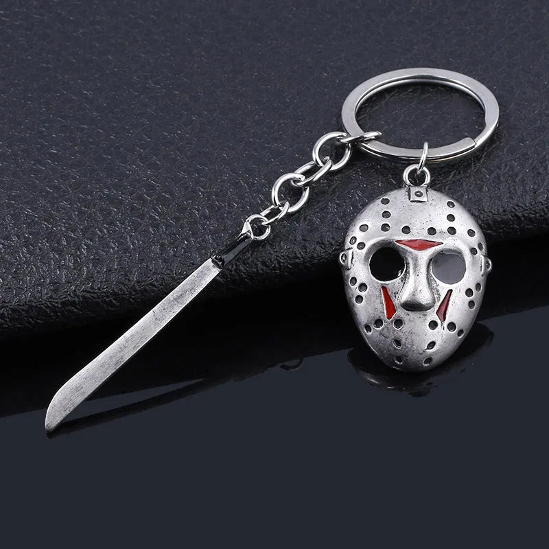 Horror Movie Keychain Jason Hockey Mask Kinfe Metal Keyring For Children Halloween Jewelry Gift