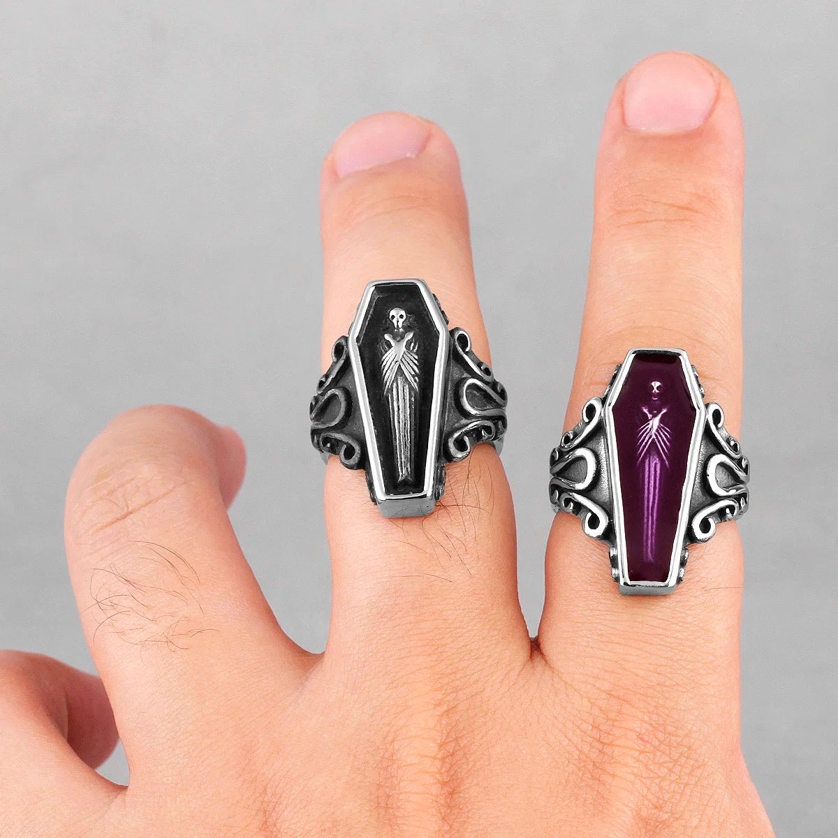 Vampire Coffin Ghost Stainless Steel Mens Rings Gothic Punk Unique Cool for Male Boyfriend Jewelry Creativity Gift Wholesale