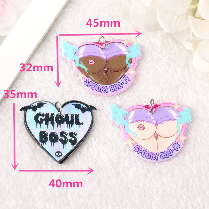 6pcs Halloween Pastel Goth Ghoul Boss Charms Acrylic Spooky Booty Pendant  Colorful Jewlery Findings For Earring Necklace Diy