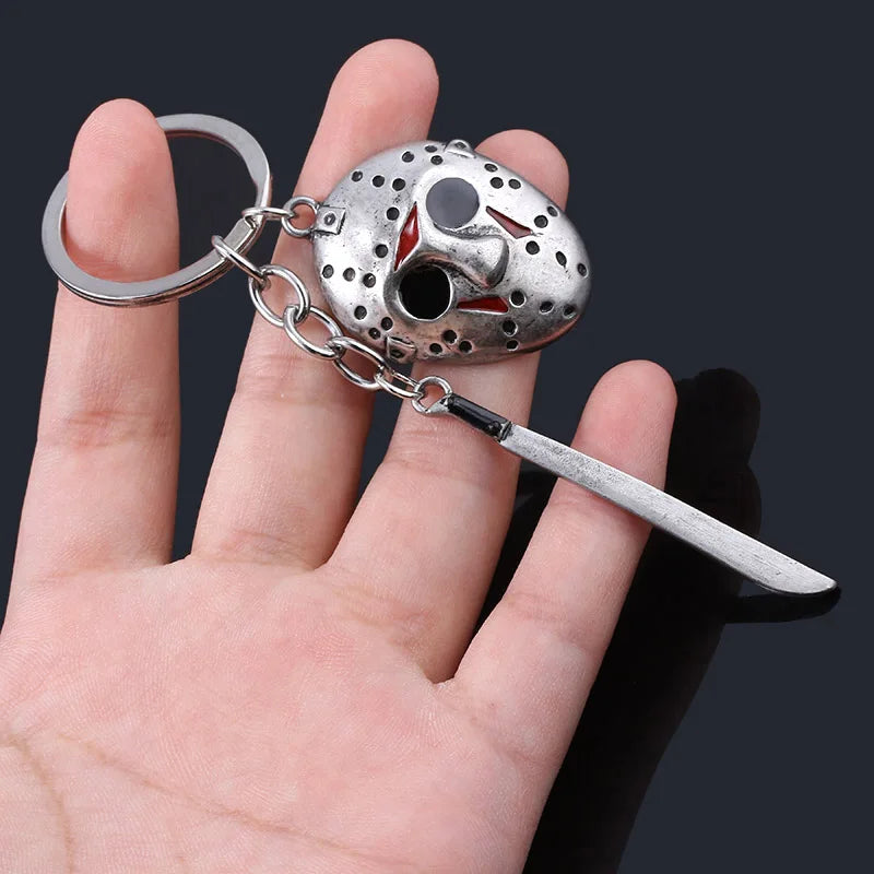 Horror Movie Keychain Jason Hockey Mask Kinfe Metal Keyring For Children Halloween Jewelry Gift