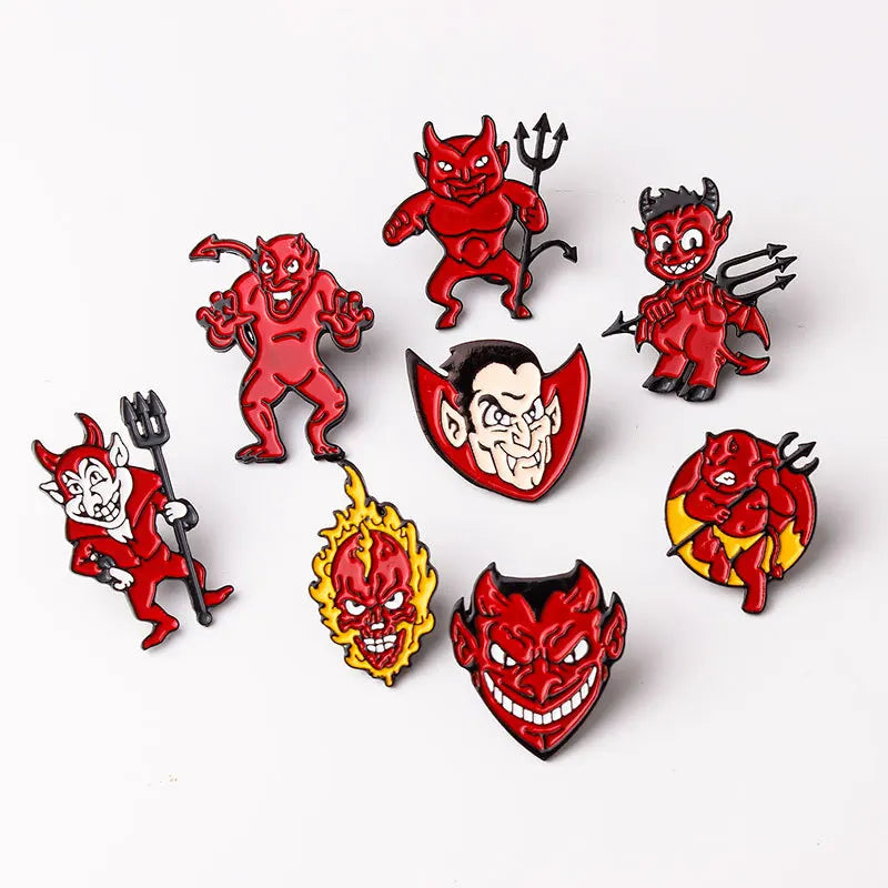 Hell Demon Metal Enamel Brooch Red Devil Grim Reaper Badge Pin Gothic Trendy Clothing Backpack Jewelry Accessories Gift Friends