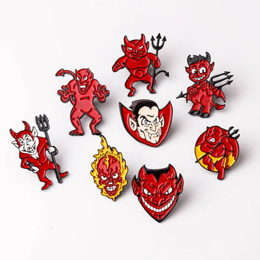 Hell Demon Metal Enamel Brooch Red Devil Grim Reaper Badge Pin Gothic Trendy Clothing Backpack Jewelry Accessories Gift Friends