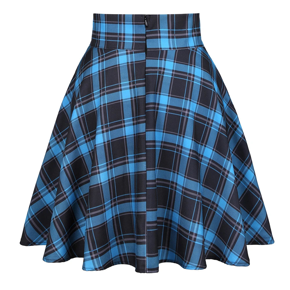 Punk Harajuku Blue Plaid Printed Mini Skirt Women High Waist A Line Gothic Emo Alt Grunge Pleated Skirts 2022 Saias Femininas