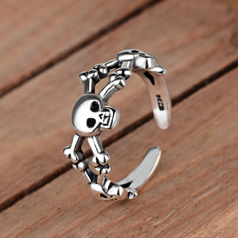 QMCOCO Silver Color Punk Geometric Ring Fashion Horror Skull Men Women Halloween Accessories Simple Fun Party Gifts