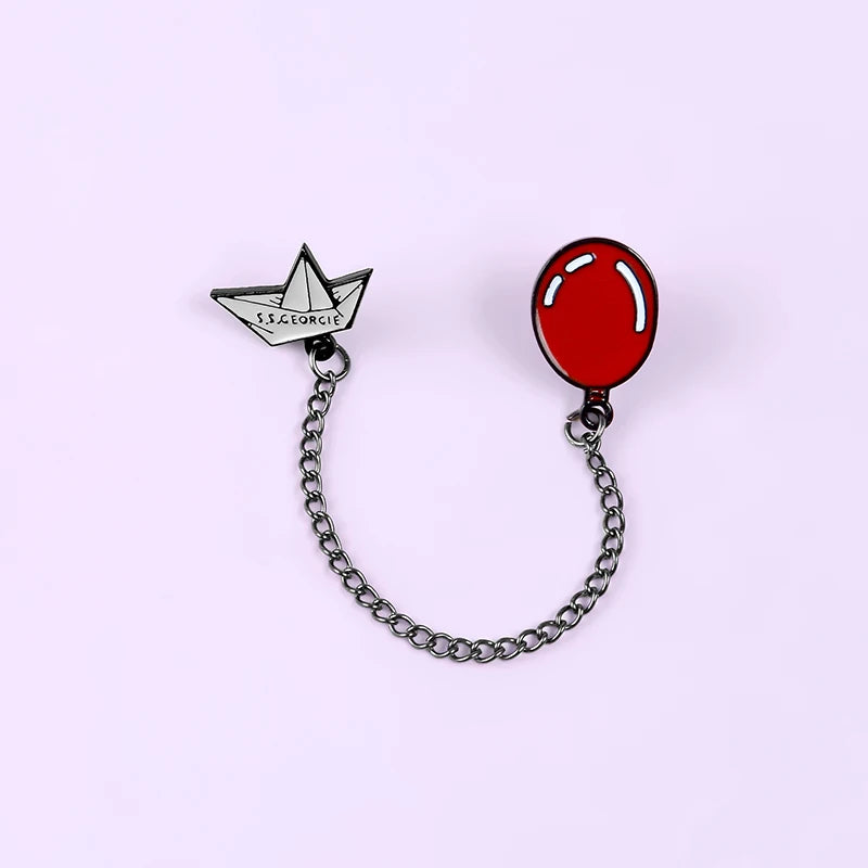 Red Balloon Enamel Brooches With Chain Pin