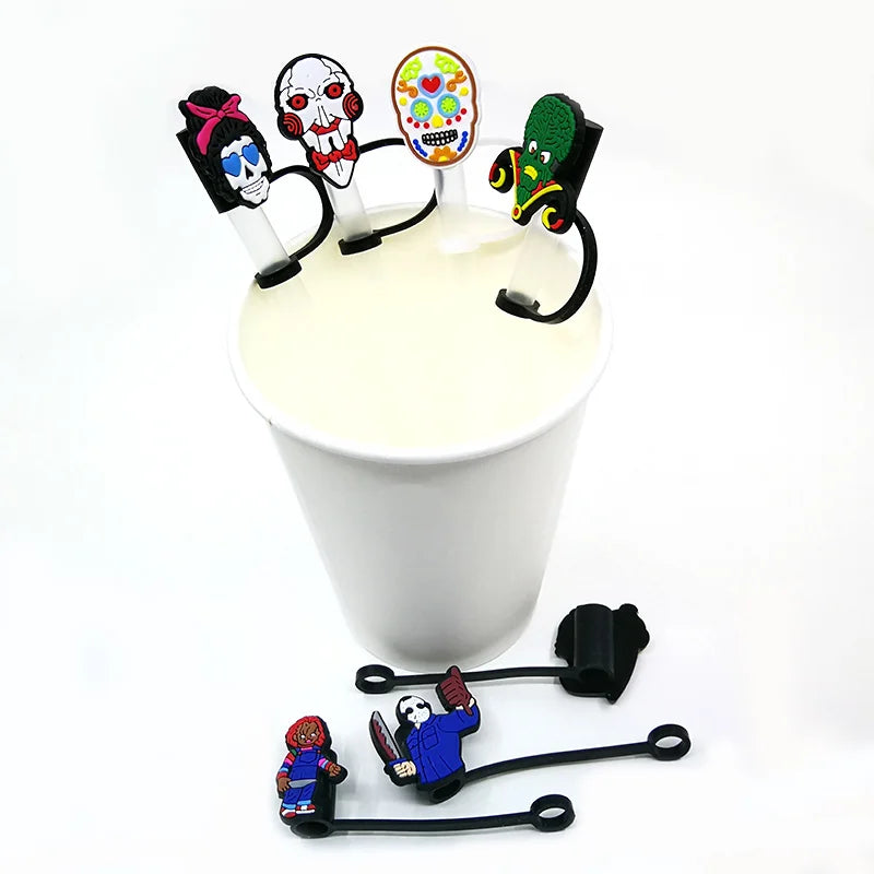 1PCS PVC new straw tips horror movie Silicone Straw toppers Airtight Drinking Dust Cap Splash Proof Drinking Straw cap Halloween