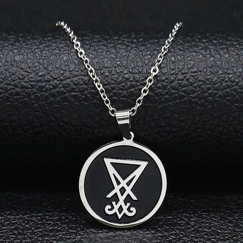 2024 Sigil Church of Satan Stainless Steel Necklace Men Seal of Lucifer LaVey Hidden Devil Necklace Jewelry collares N2036S03