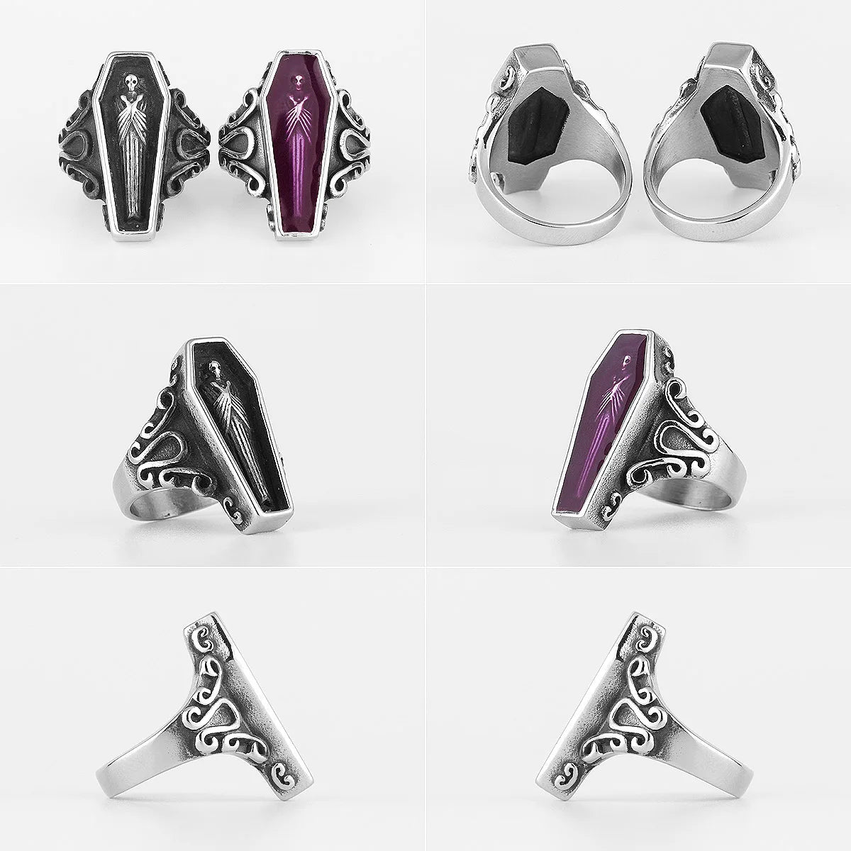 Vampire Coffin Ghost Stainless Steel Mens Rings Gothic Punk Unique Cool for Male Boyfriend Jewelry Creativity Gift Wholesale