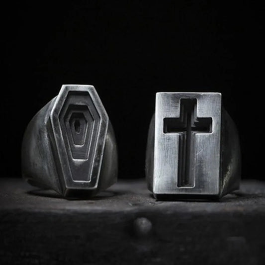 Retro Vintage Men Coffin / Cross Shaped Ring in Stainless Steel with Silverly Black Golden Male Jewelry Dropshipping OSR609