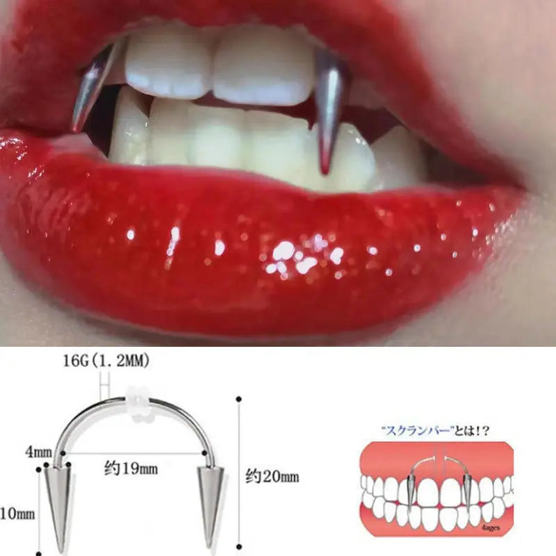 Gothic Medical Stainless Steel Dental Nails Lip Piercing Dracula Nail Studs Cosplay vampire Teeth Jewelry Smile Nail Clips