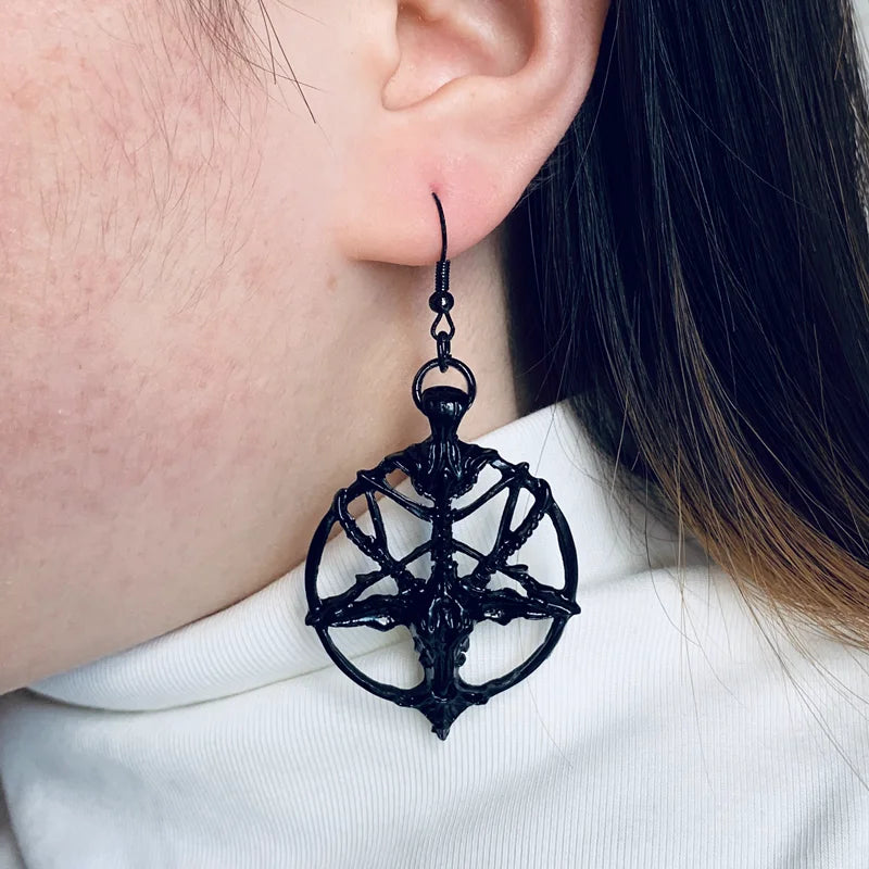 Pentagram Pan God Skull Goat Head Pendant Earrings Gothic Witch Jewelry