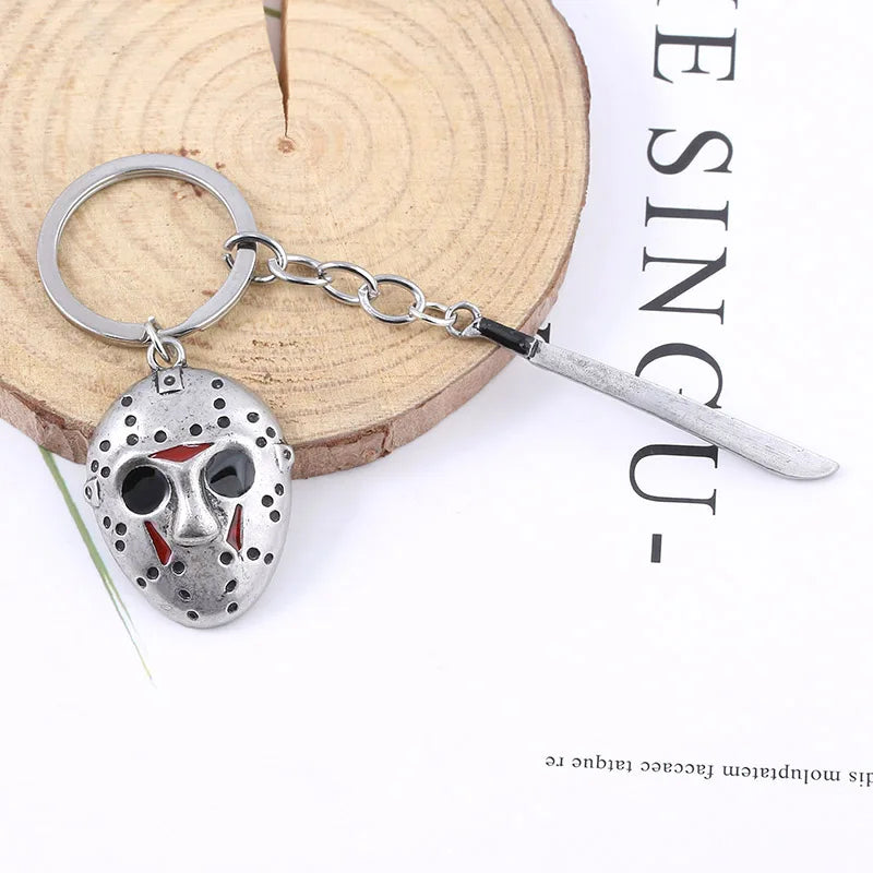 Horror Movie Keychain Jason Hockey Mask Kinfe Metal Keyring For Children Halloween Jewelry Gift