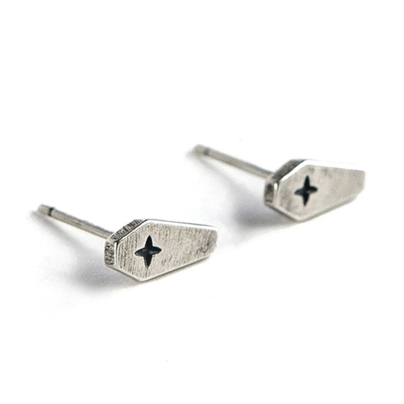 MKENDN 925 Sterling Silver Creative Retro Death Cross Coffin Stud Earrings Trendy Street Punk Style For Men Women Gothic Jewelry