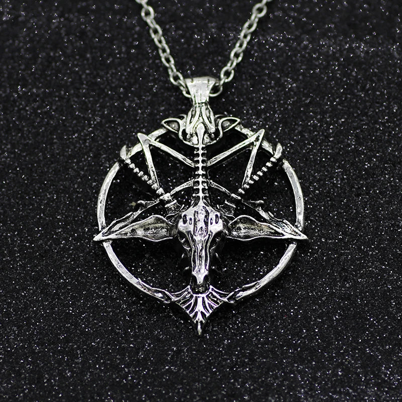 Pentagram Pan God Skull Goat Head Pendant Chain Necklace Jewelry