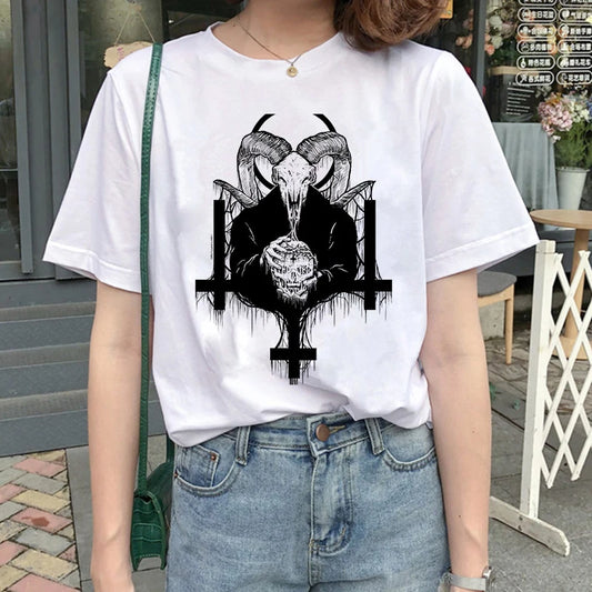 Satan T Shirt women Demon Death Scary Evil Satanism Grim Reaper T-shirt Satanist Printing Tshirt Top Tee female Clothes