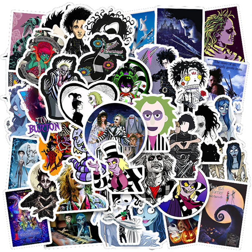 10/30/50PCS Tim Burton Classic Movie Stickers Skateboard Fridge Laptop Travel Luggage Cool Graffiti Sticker Decals for Kid Toy